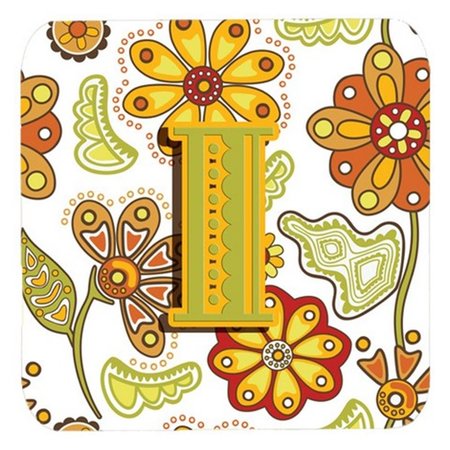 CAROLINES TREASURES Letter I Floral Mustard And Green Foam Coasters- Set of 4 CJ2003-IFC